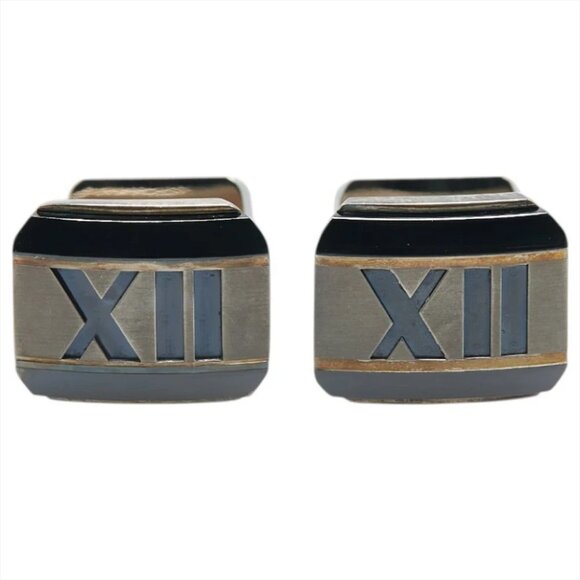 Tiffany & Co Atlas Titanium Cufflinks Cuff Links Silver 925 Auth w/Box #4874 - Picture 2 of 5